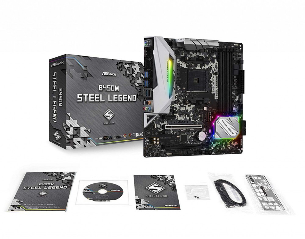 Bảng mạnh chủ Asrock B450M-STEEL-LEGEND - AMD AM4/4*DDR4 2133/6*PCI-E x16/1*PCI-E x1/4*SATA3/ HDMI, DP