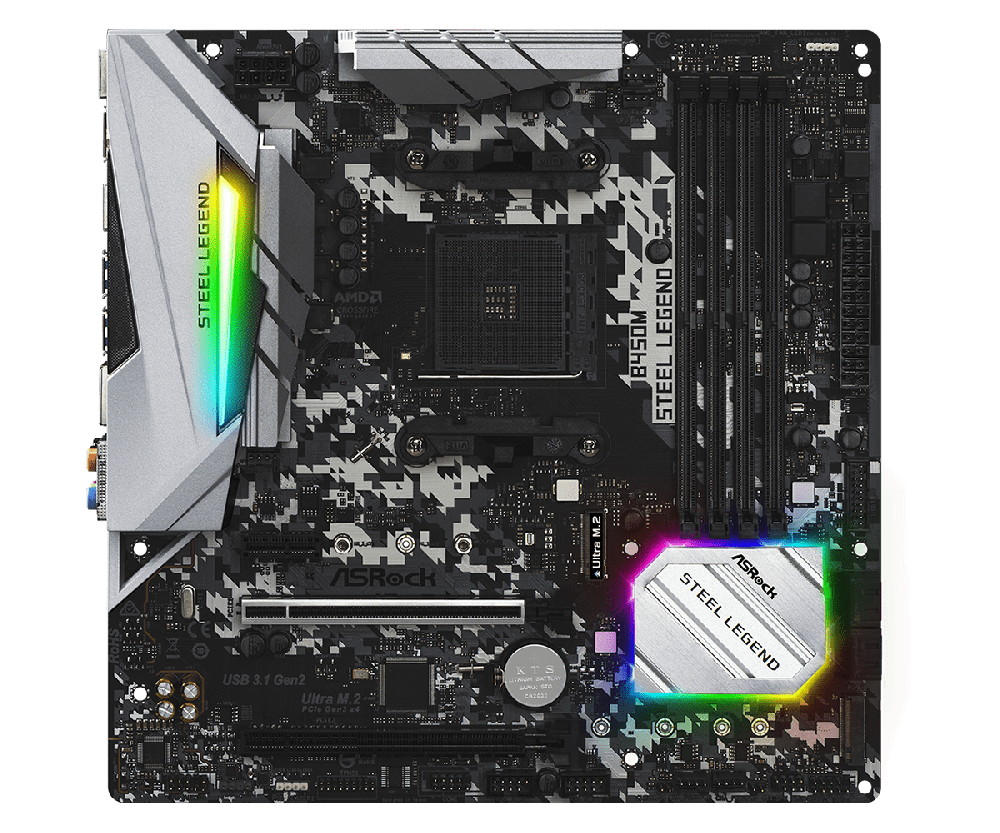 Bảng mạnh chủ Asrock B450M-STEEL-LEGEND - AMD AM4/4*DDR4 2133/6*PCI-E x16/1*PCI-E x1/4*SATA3/ HDMI, DP