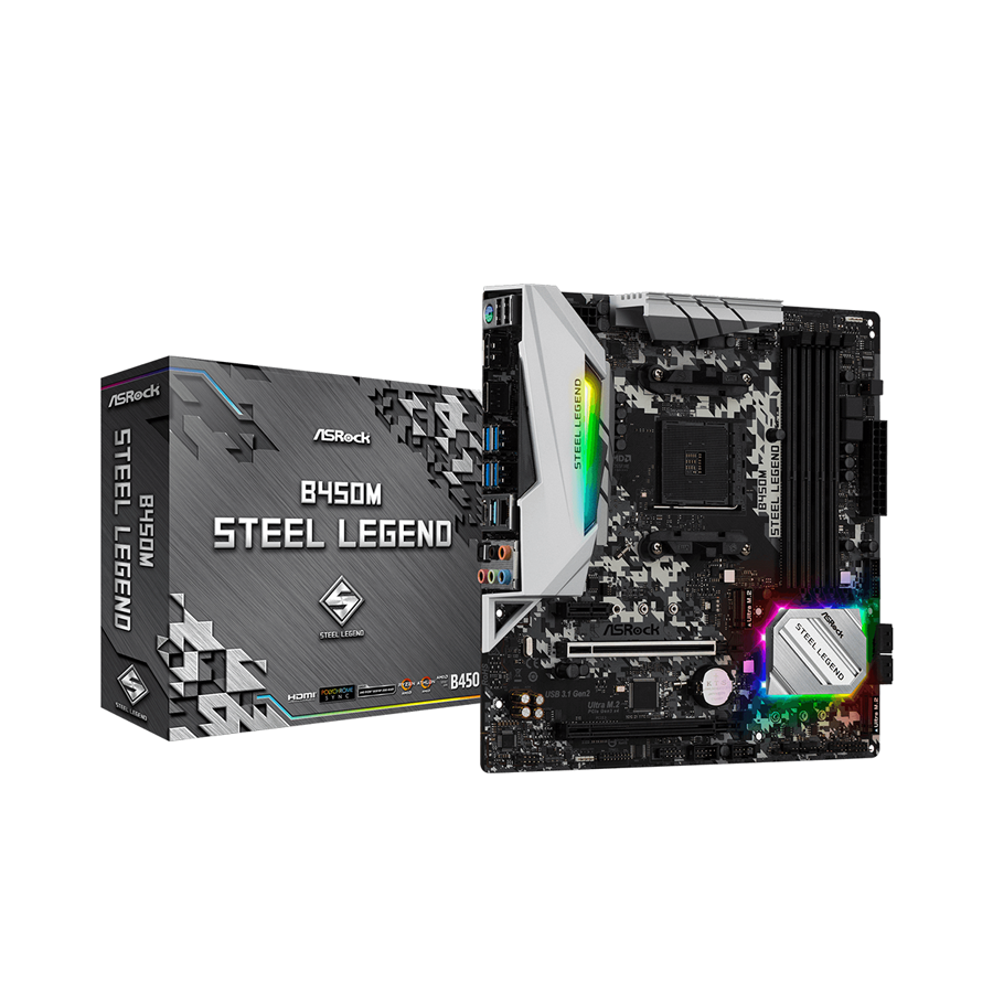 Bảng mạnh chủ Asrock B450M-STEEL-LEGEND - AMD AM4/4*DDR4 2133/6*PCI-E x16/1*PCI-E x1/4*SATA3/ HDMI, DP