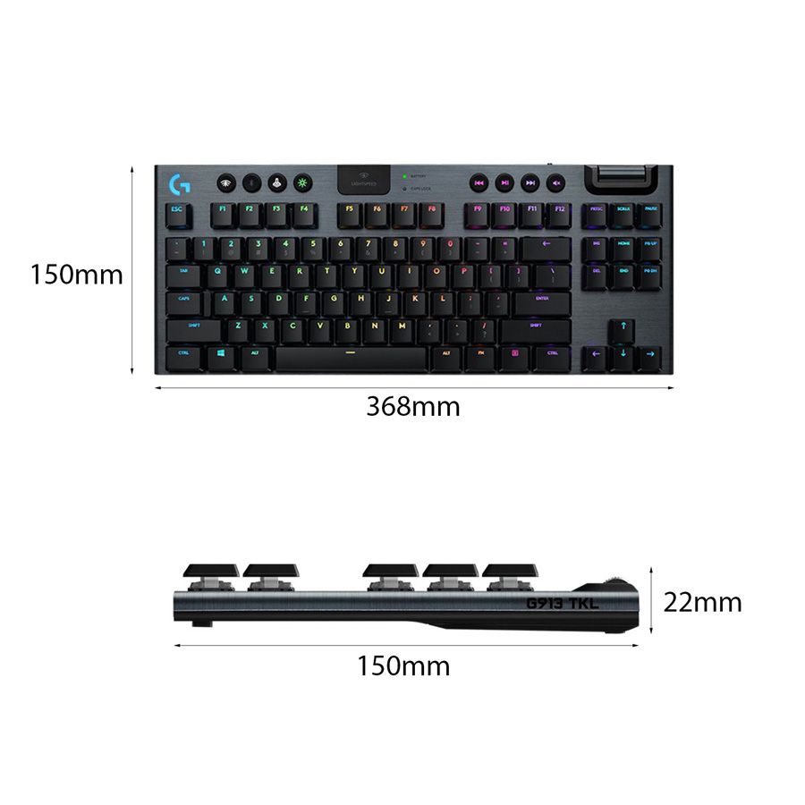 Bàn Phím Cơ Logitech G913 TKL Lightspeed Wireless RGB - GL Blue Clicky Switch; Vỏ Nhôm; Lightspeed/Bluetooth (920-009540)