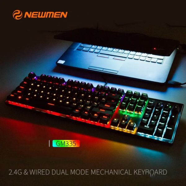 Bàn Phím Cơ Không Dây Gaming Newmen Black Switch GM335 - Màu Đen, Led Xuyên Chữ, Wireless + Type-C, 1500mAh, Hotswap, Khung + Plate Kim Loại, Linear